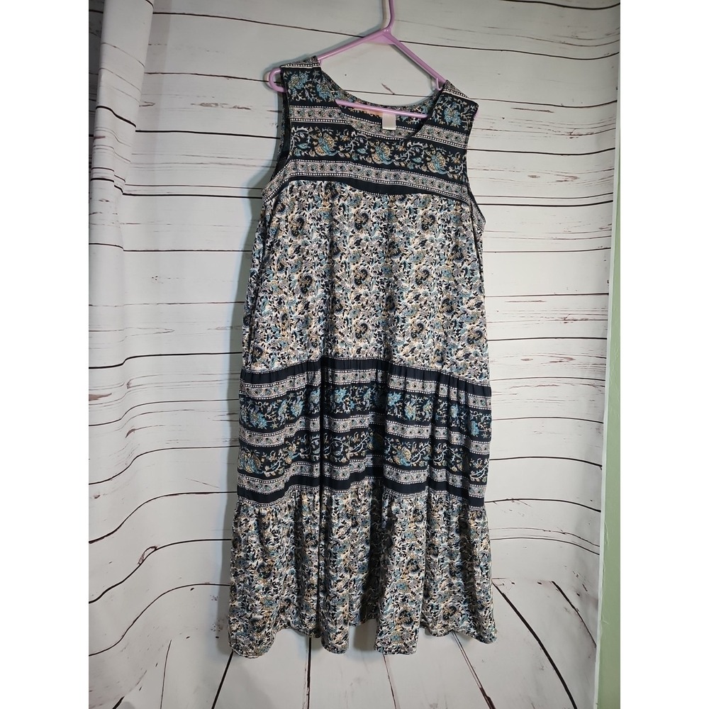 Vintage La Cera 90s Boho Tapestry Cotton Sundress Maxi Dress Pockets Size Large